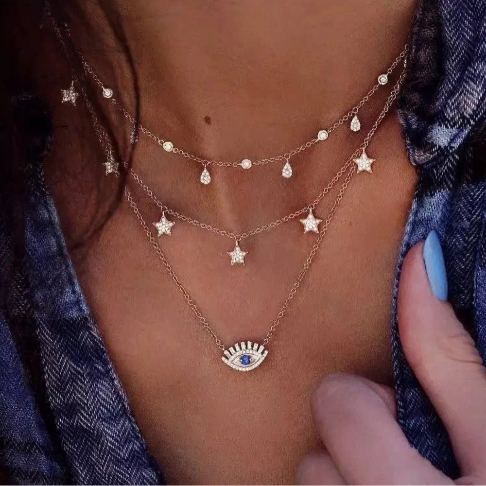 Evil Eye layered gold tone necklace